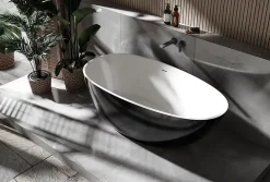 Baignoire Îlot|Bernstein Baignoire îlot fonte minérale ovale autoportante Moderne avec bonde - 150x75x54cm - VELA Noir (brillant)
