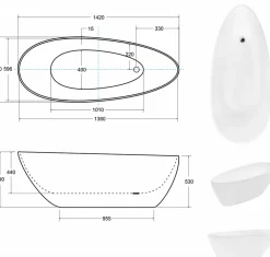 Azura Home Design Baignoire îlot GOYA - 142 x 62 cm
