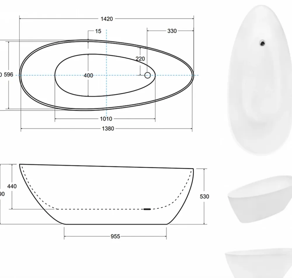 Azura Home Design Baignoire îlot GOYA - 142 x 62 cm