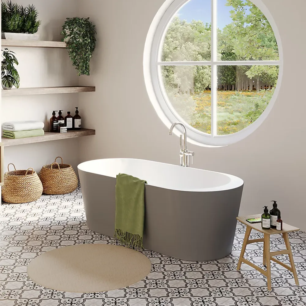 Baignoire Îlot|GoodHome Baignoire îlot Huron L. 180 cm x l. 80 cm gris