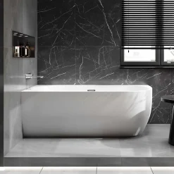 Baignoire D'Angle|Bernstein Baignoire îlot LENA CORNER acrylique blanc brillant - montage gauche -170x75cm - Garantie 5 ans - Avec mitigeur 1521, Sans siphon