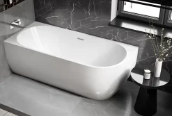 Baignoire D'Angle|Bernstein Baignoire îlot LENA CORNER acrylique blanc brillant - montage gauche -170x75cm - Garantie 5 ans - Avec mitigeur 1521, Sans siphon