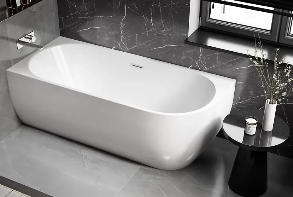 Baignoire D'Angle|Bernstein Baignoire îlot LENA CORNER acrylique blanc brillant - montage gauche -170x75cm - Garantie 5 ans - Avec mitigeur 1521, Sans siphon