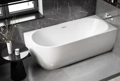 Bernstein Baignoire îlot LENA CORNER acrylique blanc brillant - montage droite -170x75cm - Garantie 5 ans - Avec siphon et mitigeur 8028B
