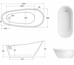 Baignoire Îlot|Azura Home Design Baignoire îlot MELODY 80 cm - 150 x 80 cm