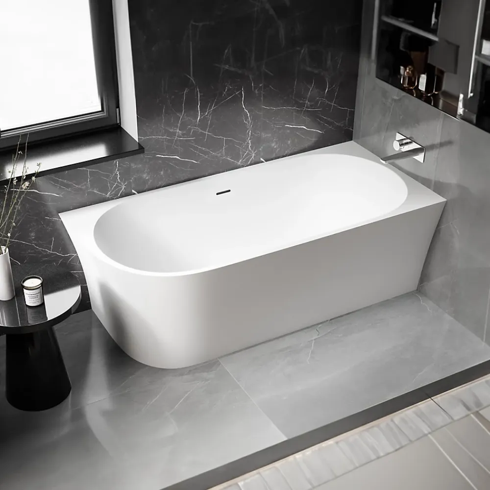 Bernstein Baignoire îlot NOVA CORNER acrylique blanc - montage droite -170x78cm - Garantie 5 ans - Avec robinet mitigeur 1521, Sans siphon