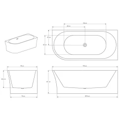 Bernstein Baignoire îlot NOVA CORNER acrylique blanc - montage droite -170x78cm - Garantie 5 ans - Avec robinet mitigeur 1521, Sans siphon
