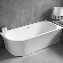 Bernstein Baignoire îlot NOVA CORNER acrylique, 170x78x60cm -Garantie 5 ans- montage droite, Avec mitigeur 8028, Avec siphon, Blanc brillant