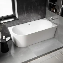 Bernstein Baignoire îlot NOVA CORNER acrylique blanc - montage droite -170x78cm - Garantie 5 ans - Avec robinet mitigeur 1521, Avec siphon