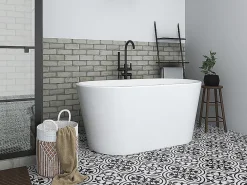 Baignoire Îlot|Vente-unique Baignoire îlot ovale - 180 L - L130 x H58 x P71 cm - Blanche - Acrylique - APOGON