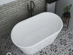 Baignoire Îlot|Vente-unique Baignoire îlot ovale - 180 L - L130 x H58 x P71 cm - Blanche - Acrylique - APOGON
