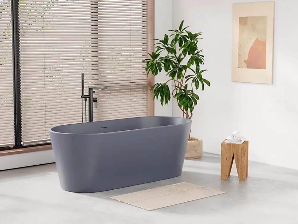 Baignoire Îlot|Vente-unique Baignoire îlot ovale - 255L - 159 x 74 x 56 cm - Bleu mat - Acrylique - LUZECA