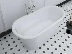 Baignoire Îlot|Vente-unique Baignoire îlot ovale - style retro - 180 L - 150 x 74 x 63 cm - Blanche - Acrylique - PELMATO