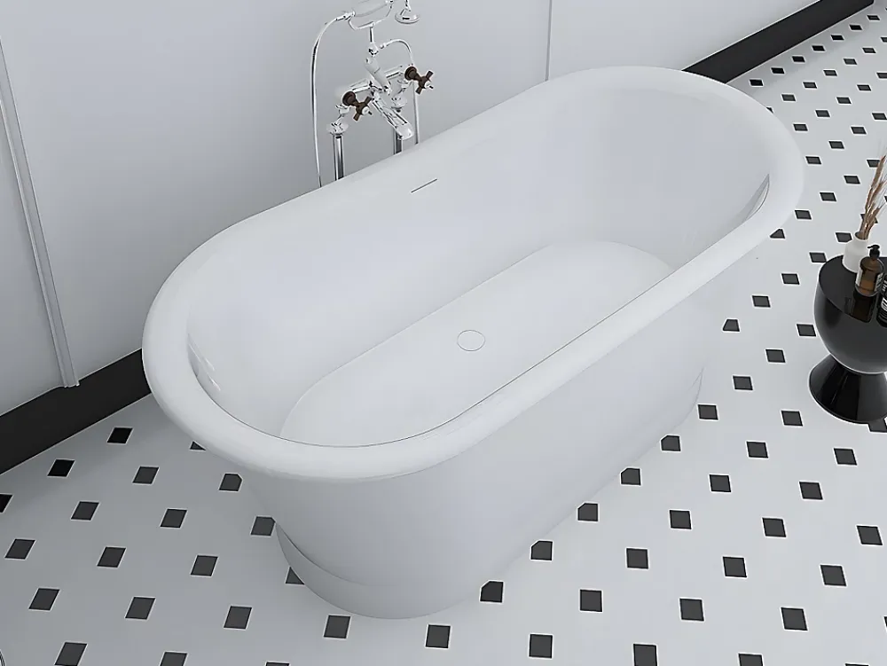 Baignoire Îlot|Vente-unique Baignoire îlot ovale - style retro - 180 L - 150 x 74 x 63 cm - Blanche - Acrylique - PELMATO
