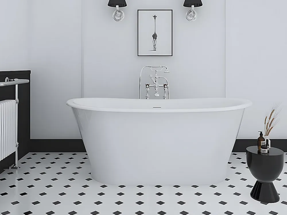 Baignoire Îlot|Vente-unique Baignoire îlot ovale - style retro - 180 L - 150 x 74 x 63 cm - Blanche - Acrylique - PELMATO