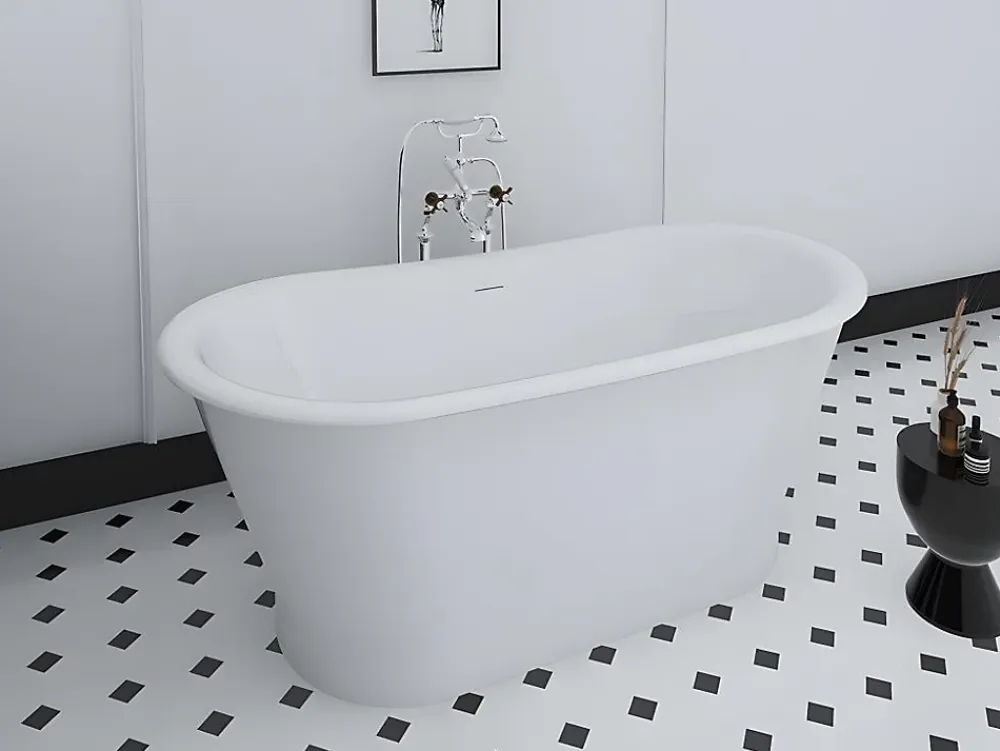 Baignoire Îlot|Vente-unique Baignoire îlot ovale - style retro - 180 L - 150 x 74 x 63 cm - Blanche - Acrylique - PELMATO