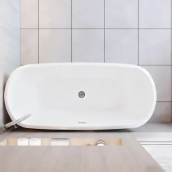 Baignoire Îlot|AICA Sanitaire Baignoire îlot ovale bicolore - 260L - 160x73x60 cm - intérieur blanc - extérieur noir mat - Design moderne en acrylique