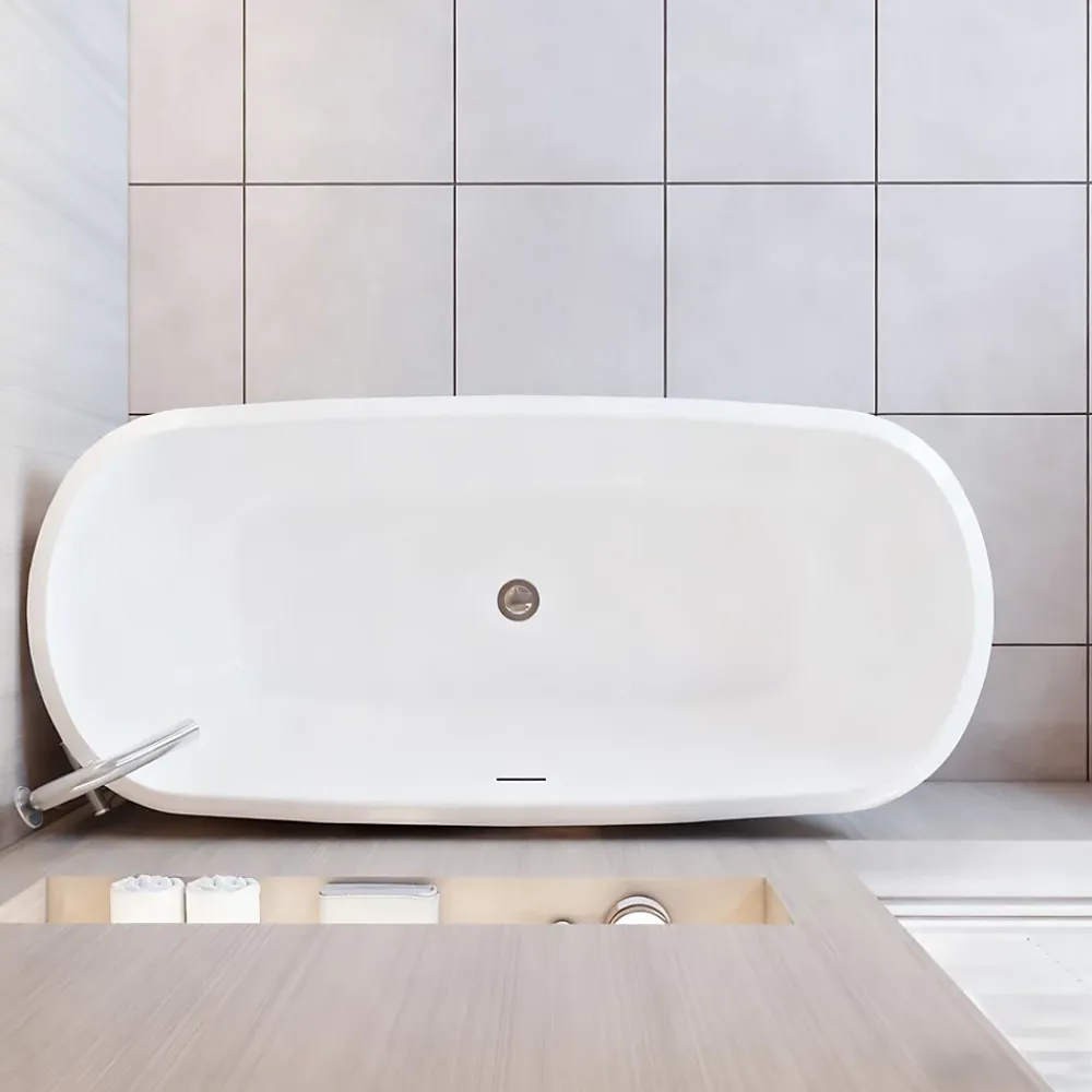 Baignoire Îlot|AICA Sanitaire Baignoire îlot ovale bicolore - 260L - 160x73x60 cm - intérieur blanc - extérieur noir mat - Design moderne en acrylique