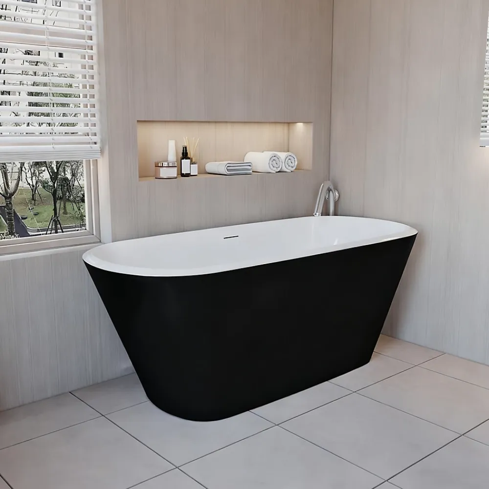 Baignoire Îlot|AICA Sanitaire Baignoire îlot ovale bicolore - 260L - 160x73x60 cm - intérieur blanc - extérieur noir mat - Design moderne en acrylique