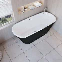 Baignoire Îlot|AICA Sanitaire Baignoire îlot ovale bicolore - 260L - 160x73x60 cm - intérieur blanc - extérieur noir mat - Design moderne en acrylique