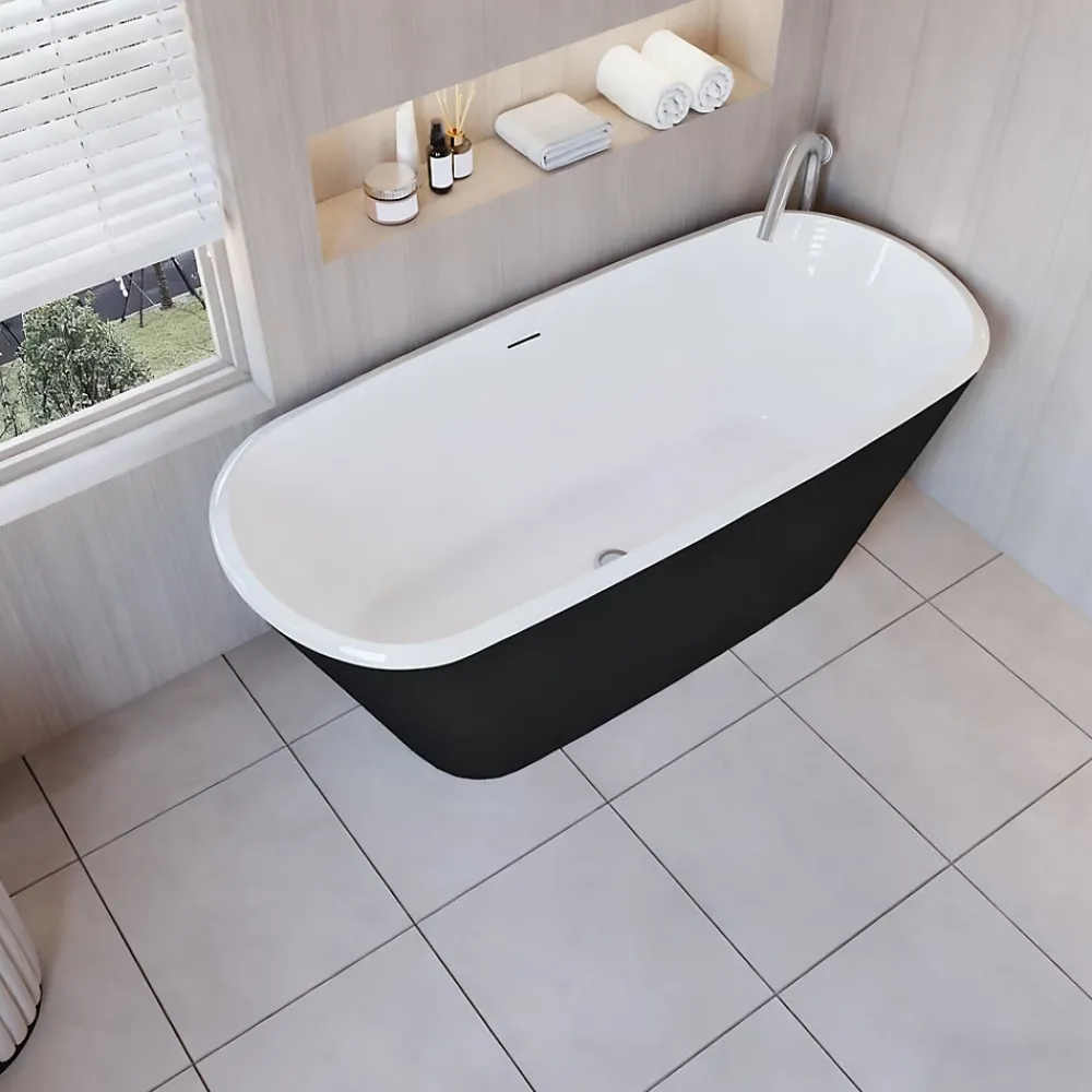 Baignoire Îlot|AICA Sanitaire Baignoire îlot ovale bicolore - 260L - 160x73x60 cm - intérieur blanc - extérieur noir mat - Design moderne en acrylique