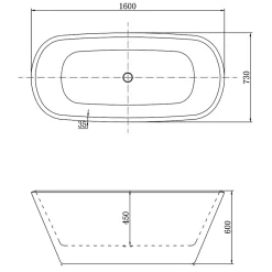 Baignoire Îlot|AICA Sanitaire Baignoire îlot ovale bicolore - 260L - 160x73x60 cm - intérieur blanc - extérieur noir mat - Design moderne en acrylique