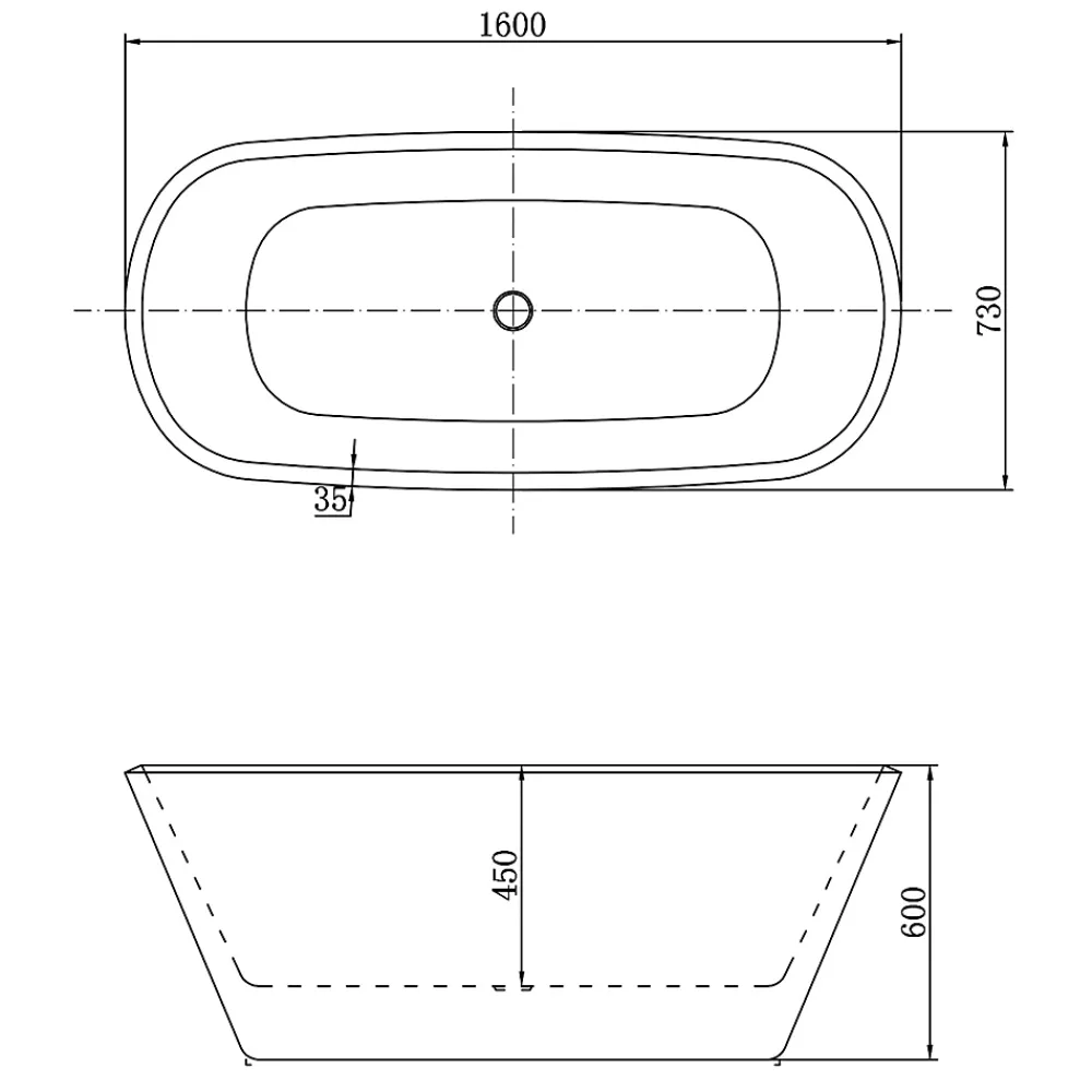 Baignoire Îlot|AICA Sanitaire Baignoire îlot ovale bicolore - 260L - 160x73x60 cm - intérieur blanc - extérieur noir mat - Design moderne en acrylique