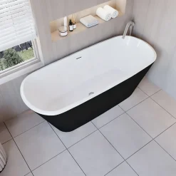 AICA Sanitaire Baignoire îlot ovale bicolore - 280L - 170x78x60 cm - intérieur blanc + extérieur noir mat - Design moderne en acrylique