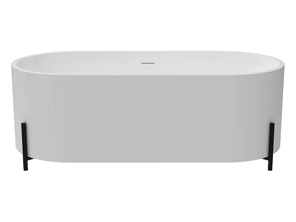 Baignoire Îlot|Vente-unique Baignoire îlot ovale blanche avec pieds noirs - 160 x 73,5 x 59 cm - ALONSA