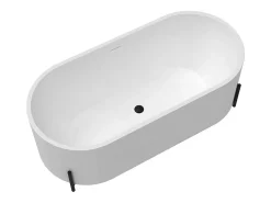 Baignoire Îlot|Vente-unique Baignoire îlot ovale blanche avec pieds noirs - 160 x 73,5 x 59 cm - ALONSA