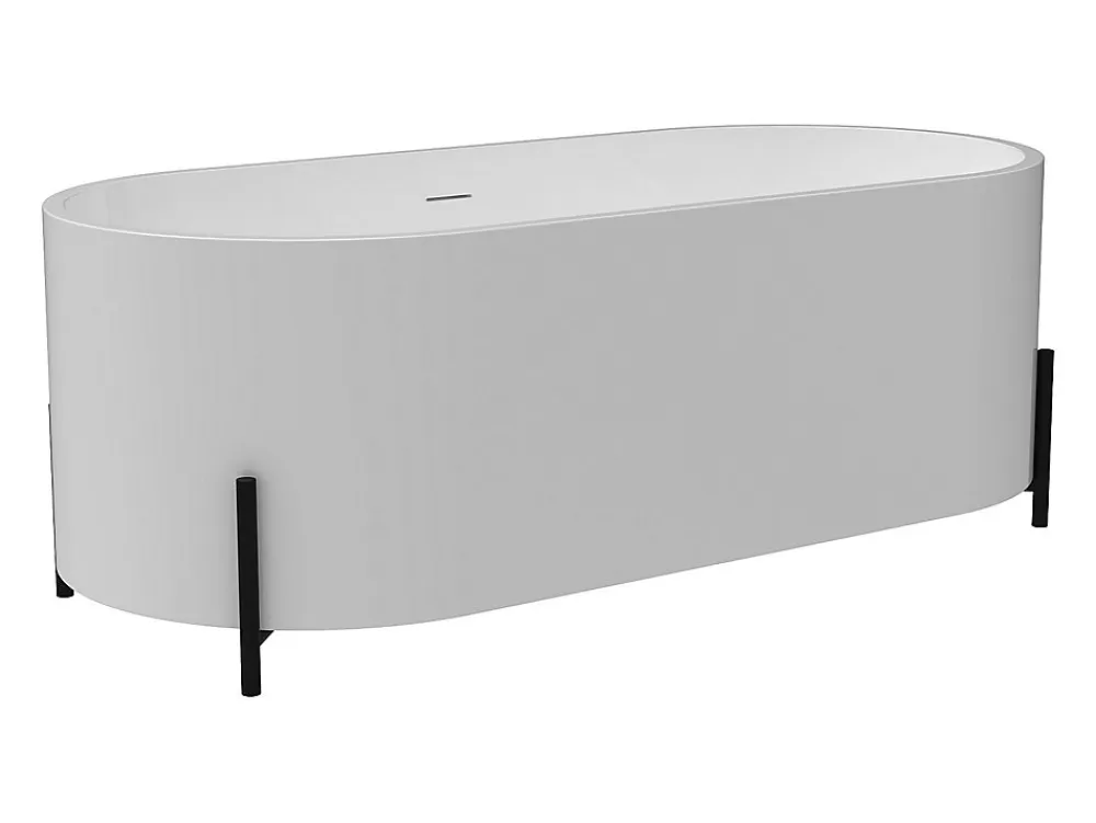 Baignoire Îlot|Vente-unique Baignoire îlot ovale blanche avec pieds noirs - 160 x 73,5 x 59 cm - ALONSA