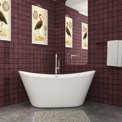 Baignoire Îlot|AICA Sanitaire Baignoire îlot ovale blanc en Acrylique - 206L - L.150 x l.72 x H.65cm - Préassemblée, facile à installer ,by AICA