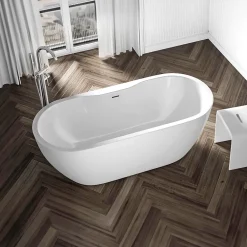 Bernstein Baignoire îlot ovale moderne salle de bain Acrylique - Garantie 5 ans - Blanc brillant - 165.5x74.5x58cm - ROMA PLUS 2.0
