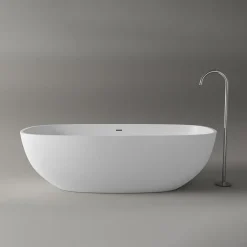 Bernstein Baignoire îlot ovale moderne 180x87x54cm Blanc mat fonte minérale, isolation thermique - OCEAN STONE - Sans Robinet ni siphon