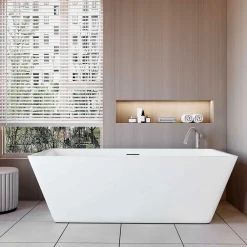 AICA Sanitaire Baignoire îlot rectangulaire L170x80xH58cm blanc en Acrylique avec Bonde et trop plein - Installation facile, effet garanti