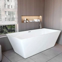 AICA Sanitaire Baignoire îlot rectangulaire L170x80xH58cm blanc en Acrylique avec Bonde et trop plein - Installation facile, effet garanti