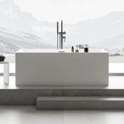 Bernstein Baignoire îlot rectangulaire VERONA acrylique blanc - 170x80x60cm - Garantie 5 ans - Avec robinet mitigeur 8028, Avec siphon