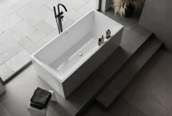 Bernstein Baignoire îlot rectangulaire VERONA acrylique blanc - 170x80x60cm - Garantie 5 ans - Avec robinet mitigeur 8028, Avec siphon