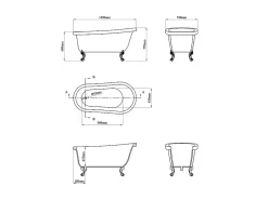Vente-unique Baignoire îlot rétro avec pieds de lion blancs - 200 L - 145 x 74 x 77 cm - Blanche - NISOS II