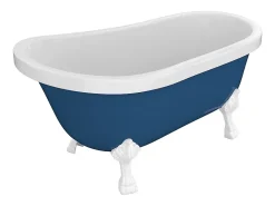 Vente-unique Baignoire îlot rétro avec pieds de lion blancs - 200 L - 145 x 74 x 77 cm - Bleu - NISOS II