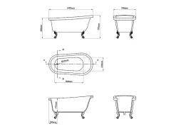 Vente-unique Baignoire îlot rétro avec pieds de lion blancs - 200 L - 145 x 74 x 77 cm - Bleu - NISOS II