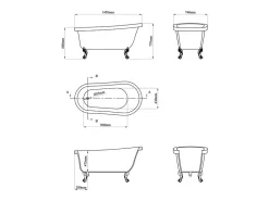 Vente-unique Baignoire îlot rétro avec pieds de lion blancs - 200 L - 145 x 74 x 77 cm - Bleu - NISOS II