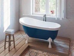 Vente-unique Baignoire îlot rétro avec pieds de lion blancs - 200 L - 145 x 74 x 77 cm - Bleu - NISOS II