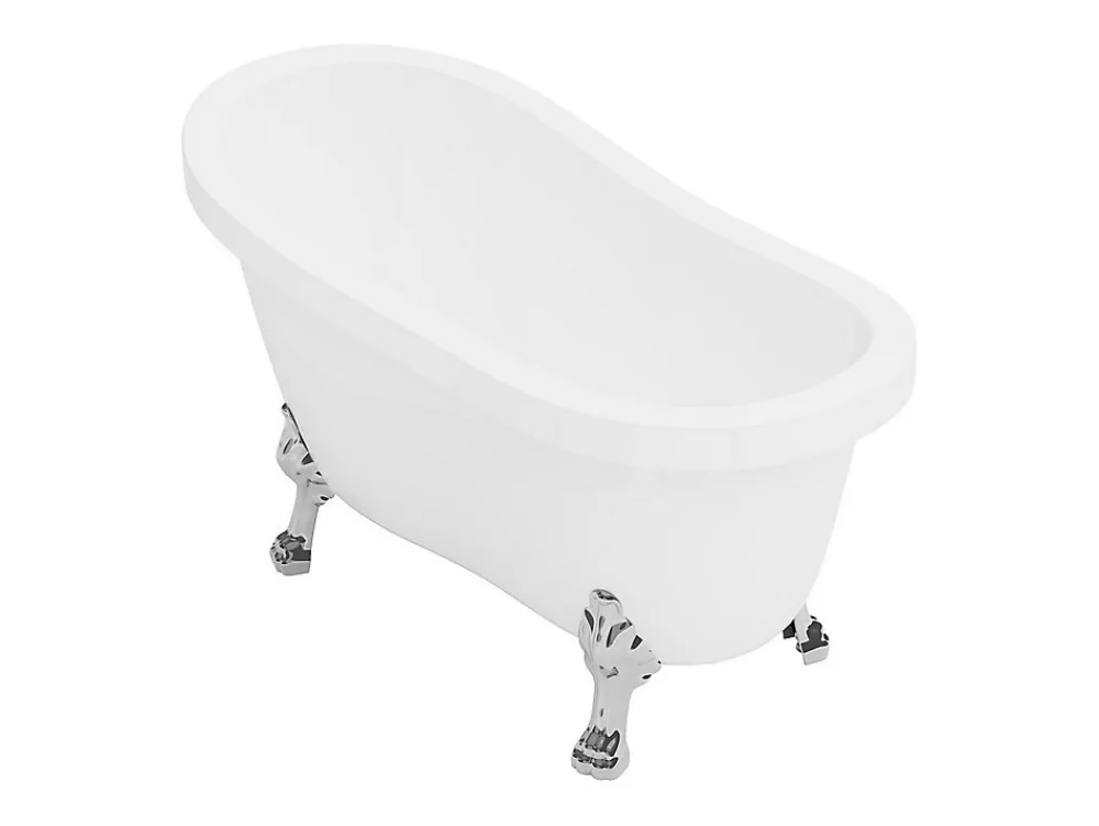 Baignoire Îlot|Vente-unique Baignoire îlot rétro avec pieds de lion argentés - 200 L - 145 x 74 x 77 cm - Blanche - NISOS II