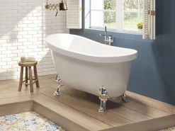 Baignoire Îlot|Vente-unique Baignoire îlot rétro avec pieds de lion argentés - 200 L - 145 x 74 x 77 cm - Blanche - NISOS II