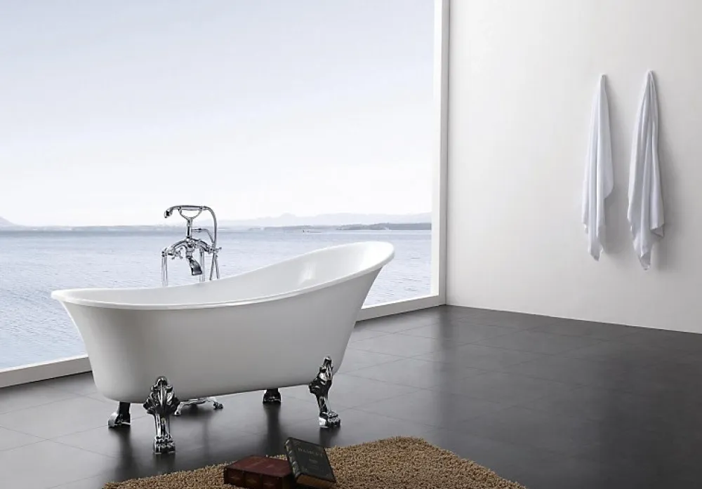 Baignoire Îlot|Bernstein Baignoire îlot sabot design sur pieds 176x71x77cm PARIS blanc, Pieds Doré + robinet mitigeur 1414 or