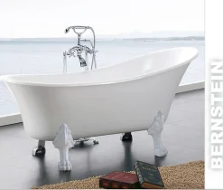 Baignoire Îlot|Bernstein Baignoire îlot sabot design sur pieds 176x71x77cm PARIS blanc, Pieds Doré + robinet mitigeur 1414 or