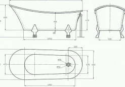 Baignoire Îlot|Bernstein Baignoire îlot sabot design sur pieds 176x71x77cm PARIS blanc, Pieds Doré + robinet mitigeur 1414 or