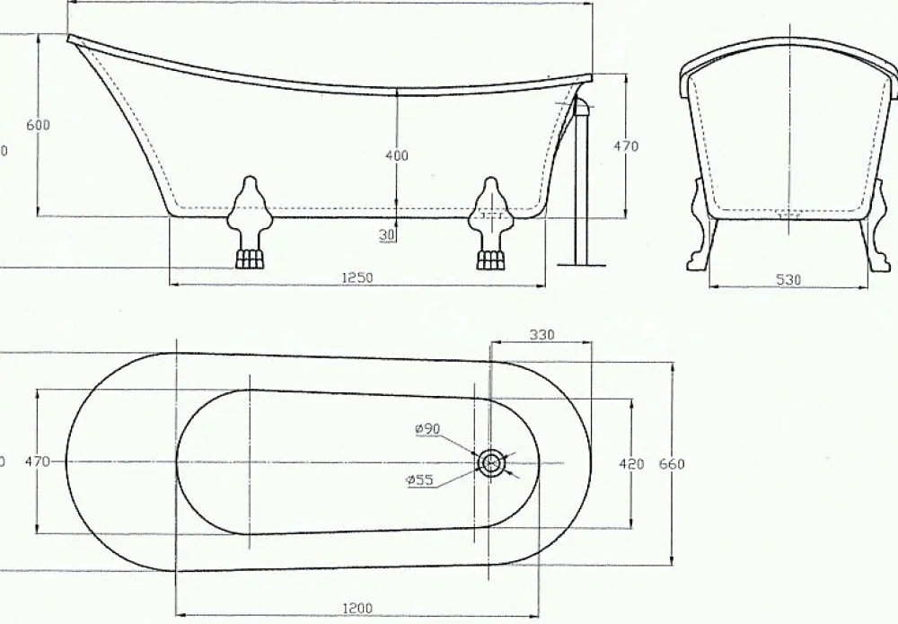 Baignoire Îlot|Bernstein Baignoire îlot sabot design sur pieds 176x71x77cm PARIS blanc, Pieds Doré + robinet mitigeur 1414 or