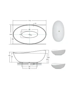 Azura Home Design Baignoire îlot SIYA 172 x 100 cm